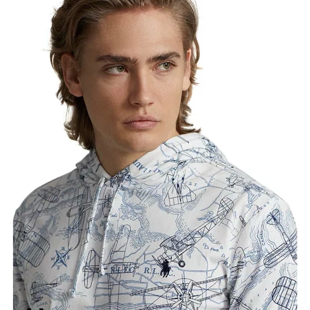 Polo Ralph Lauren White and Blue Graphic hooded t shirt - Picture 3 of 8